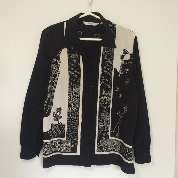 TanJay Petites Womens Blouse Tank Top One Piece Sz 12 Black Floral Long Sleeve - Picture 1 of 10